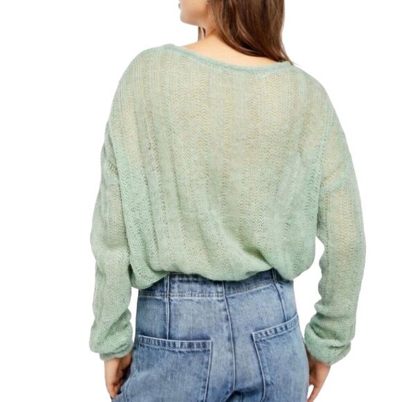 Free People Angel Soft Wool Alpaca Cable Knit Mint Green Sweater Size M - Picture 6 of 9
